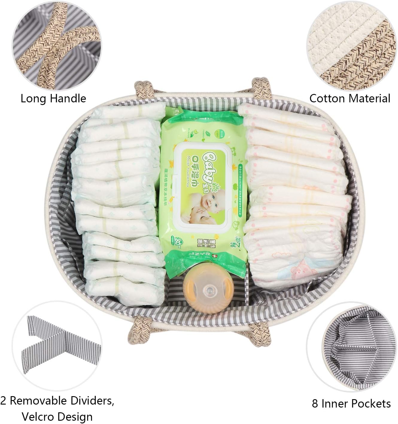 Maxgoods Baby Diaper Caddy Organizer - Cotton with Dividers and Pockets