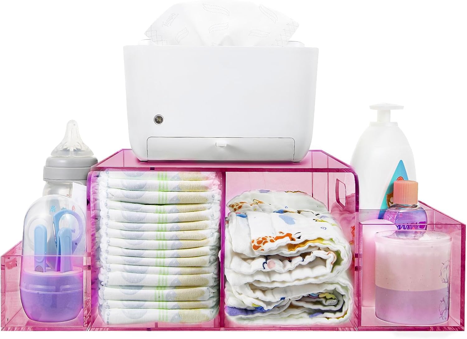 Nanyezh Acrylic Diaper Caddy with 4 Compartments Red 1