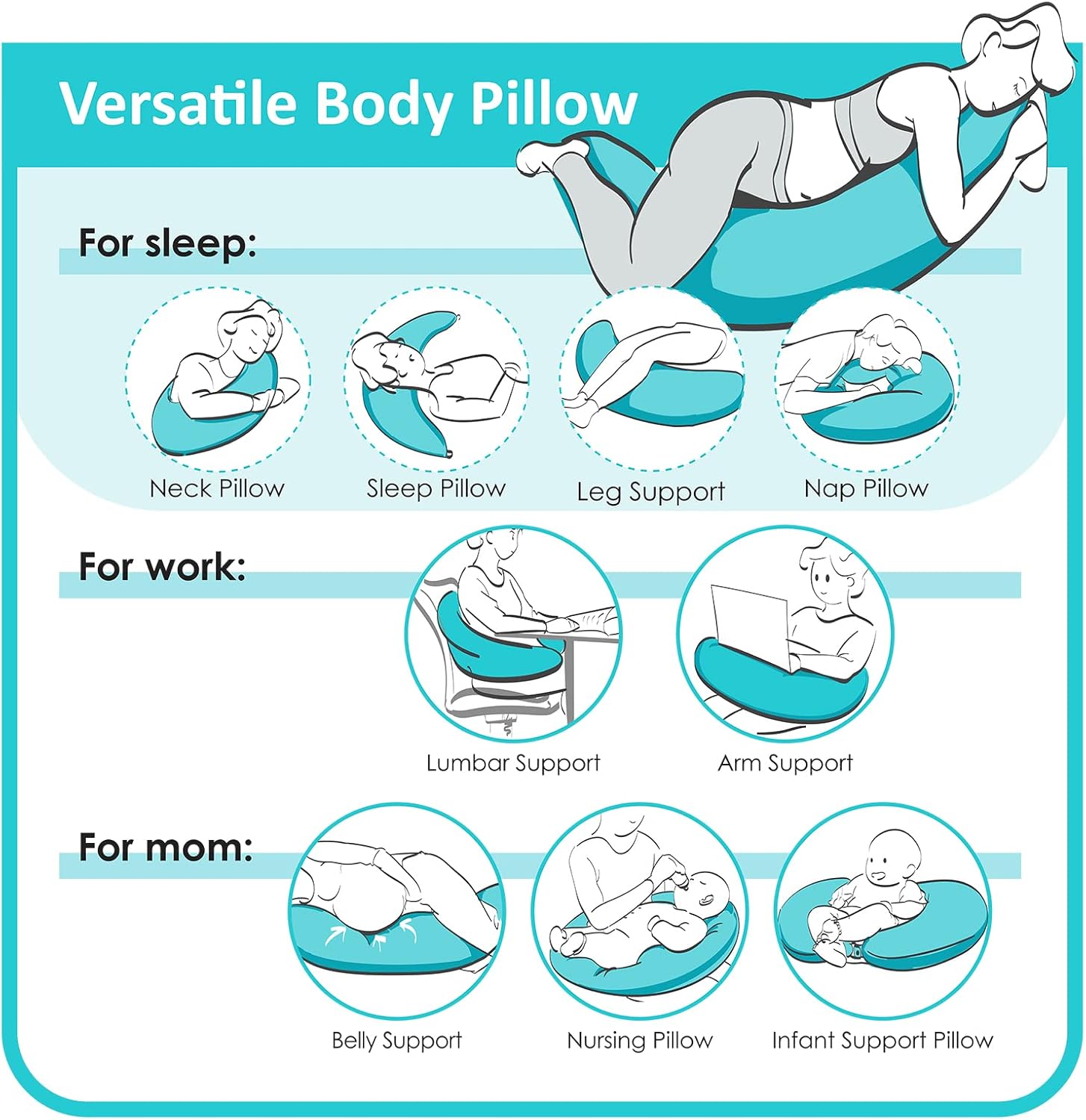 BYRIVER C Shaped Pregnancy Pillow with Cool Cotton Cover