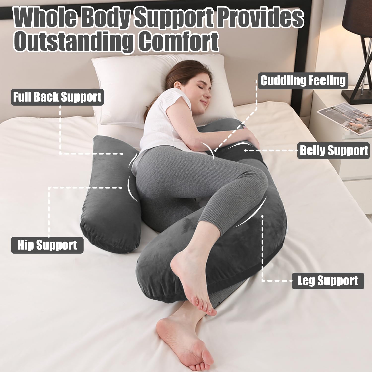 Anfrandce Pregnancy Pillow with Adjustable Support Grey