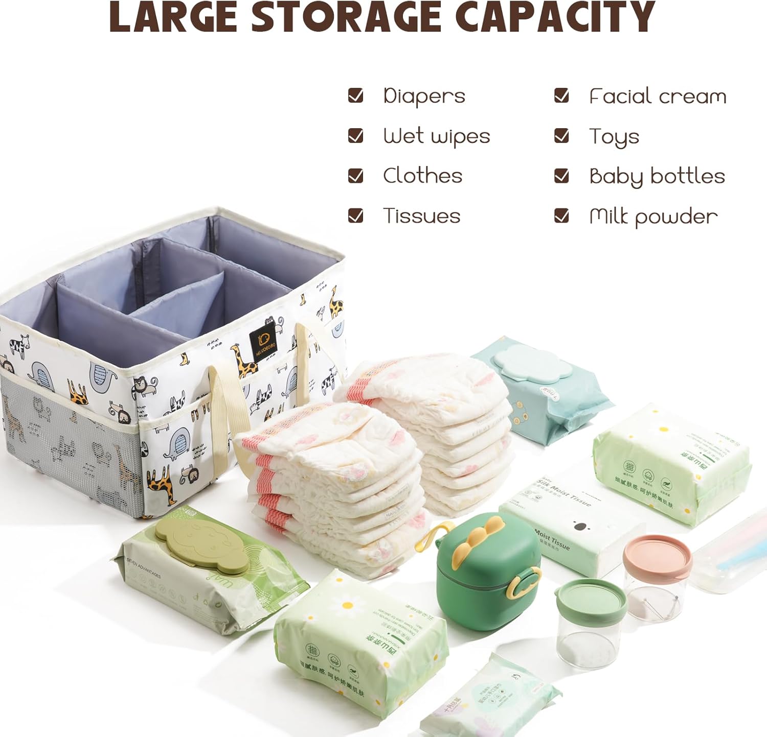 JANSBEN Baby Diaper Caddy Organizer - Large Tote Bag for Newborn Essentials