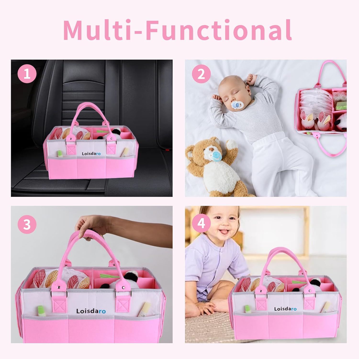 Loisdaro Baby Diaper Caddy with Handles and Dividers