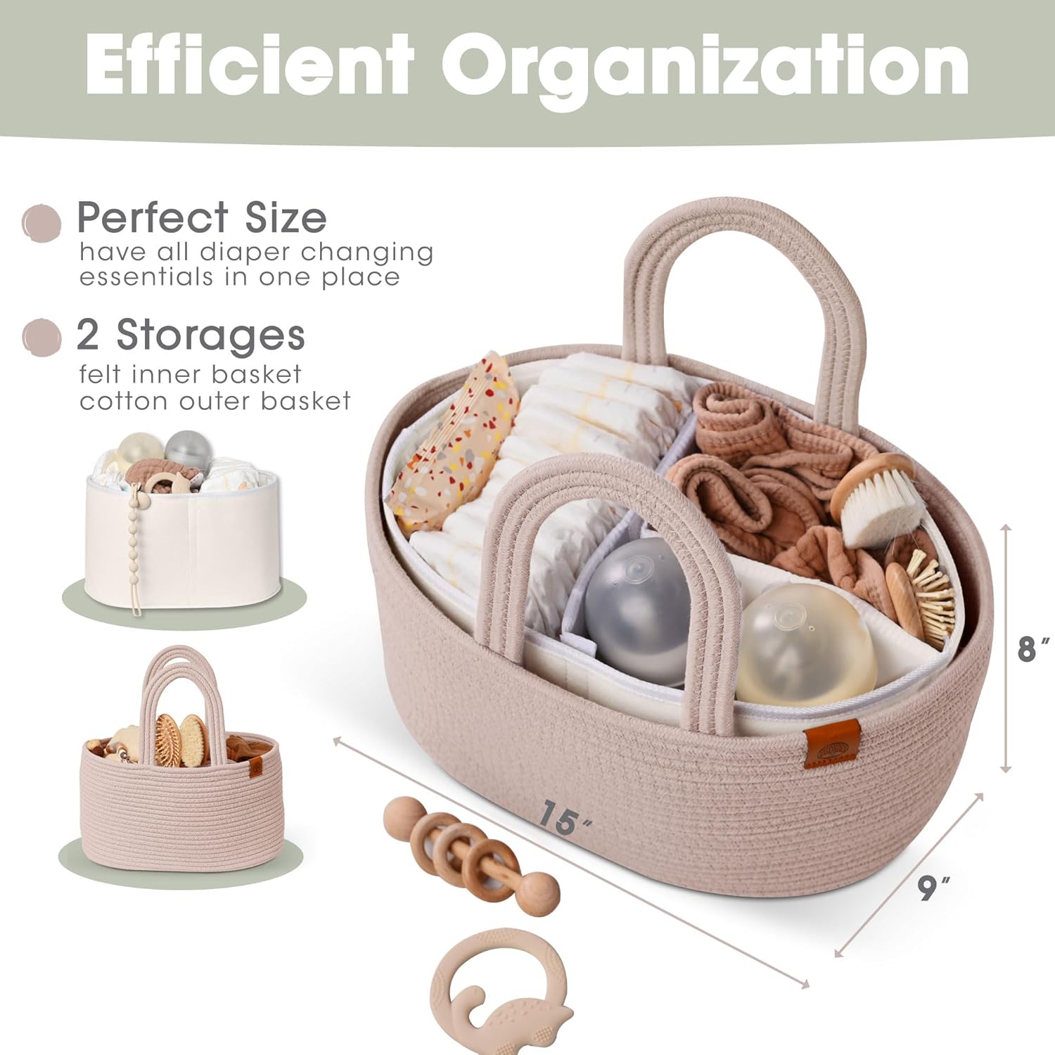 JJOO 2-in-1 Diaper Caddy with Water-Resistant Lining