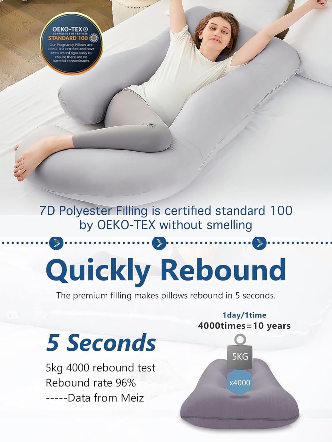 ZZZhen G Shaped Pregnancy Pillow - 56 Inch Support Back Hips Legs
