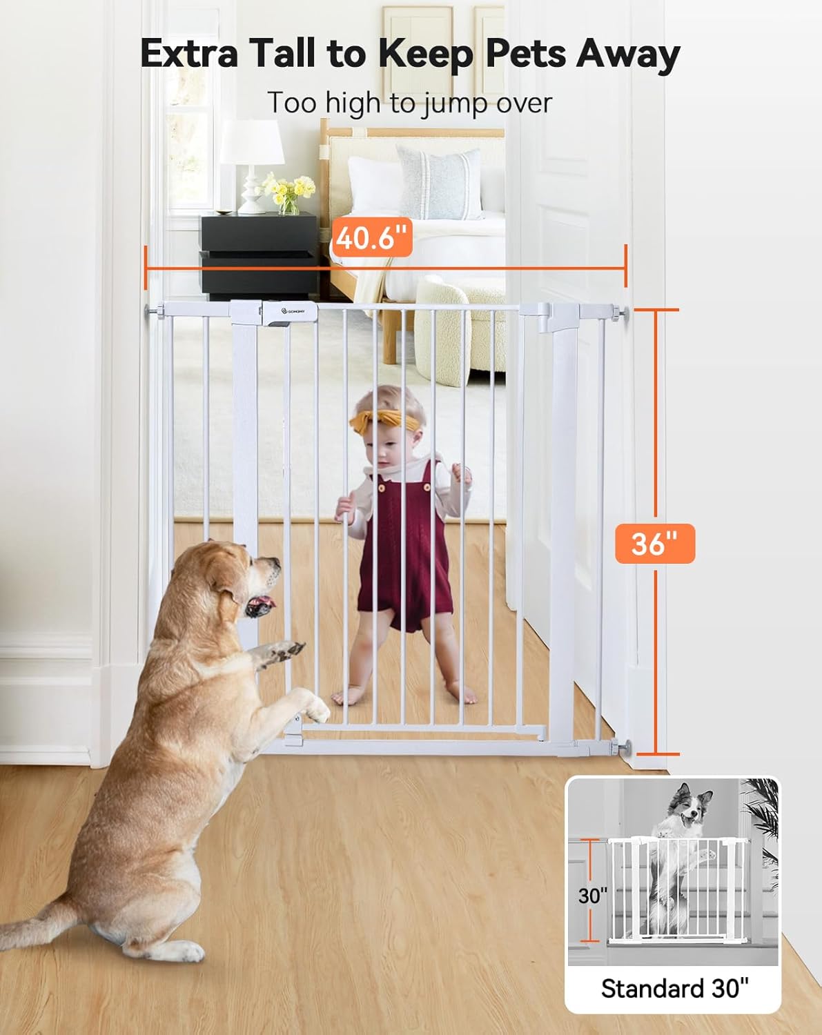 COMOMY 36 Tall Sturdy Baby Gate with Auto Close