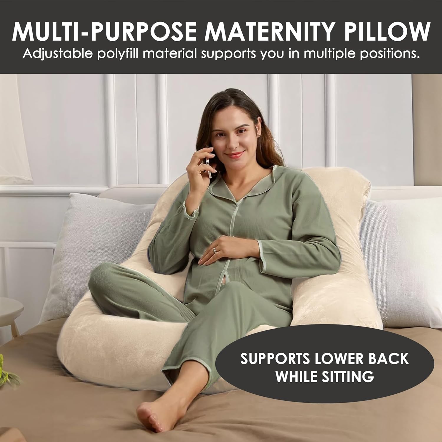Stone Black Home Pregnancy Pillow - Oat Beige