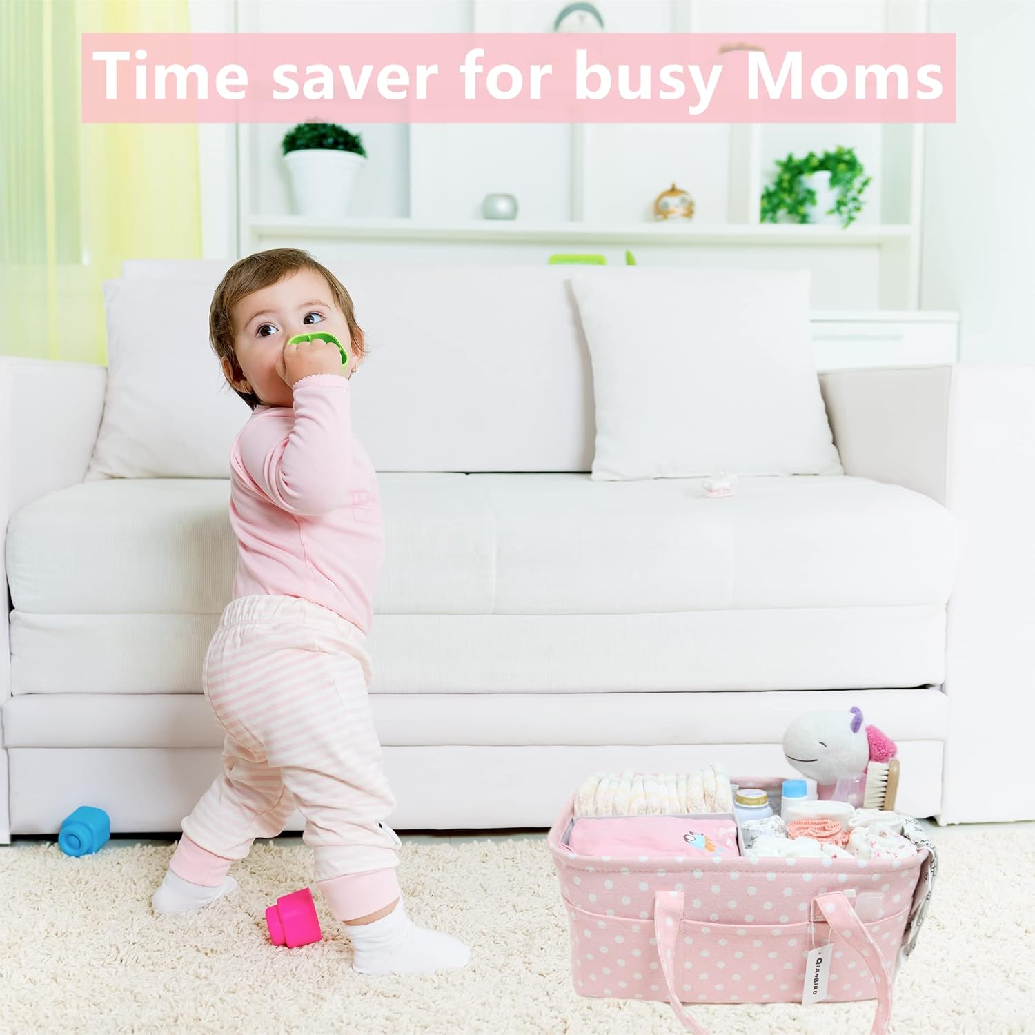 QiANBiRD Pink Diaper Caddy Organizer for Baby Girl
