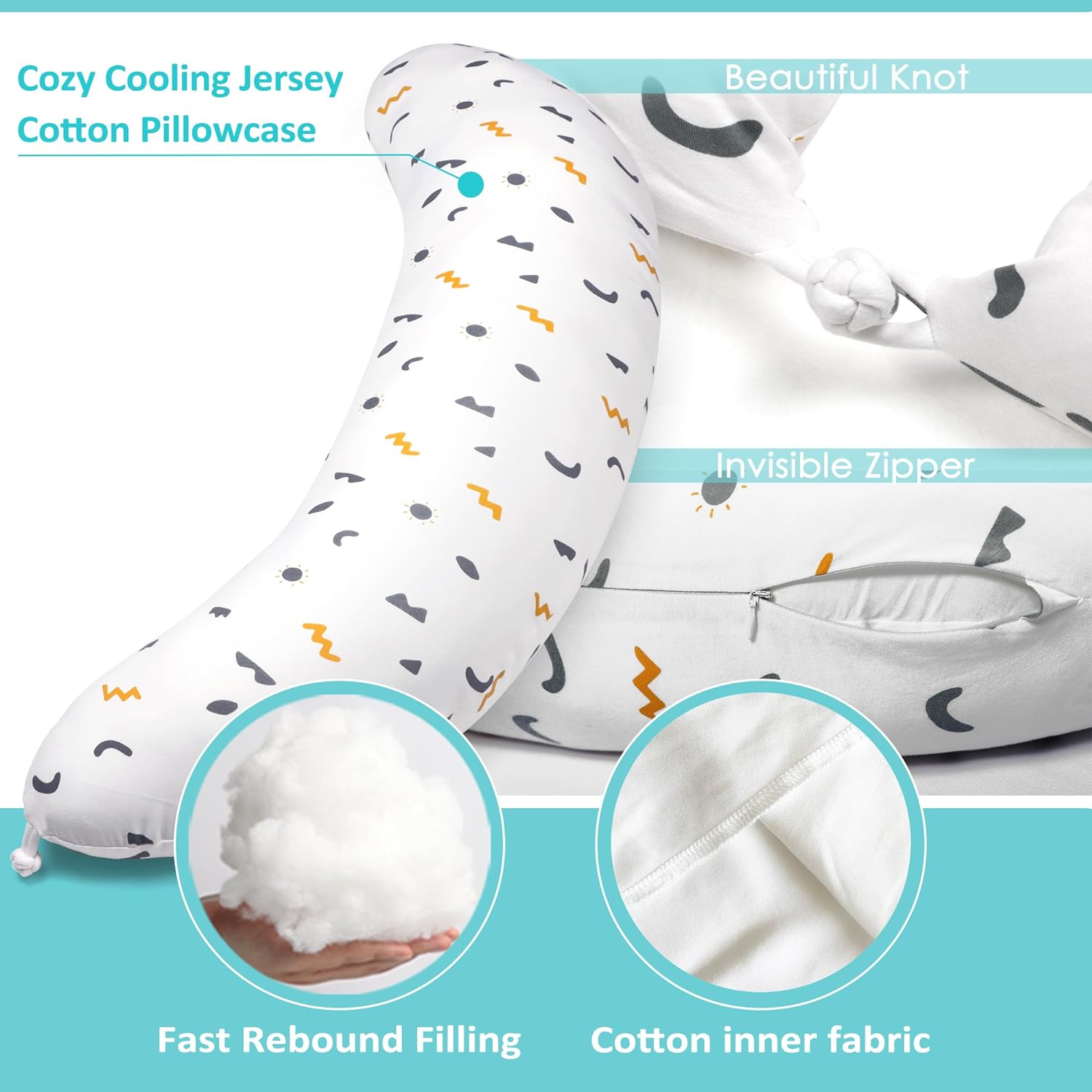 BYRIVER C Shaped Pregnancy Pillow with Cool Cotton Cover