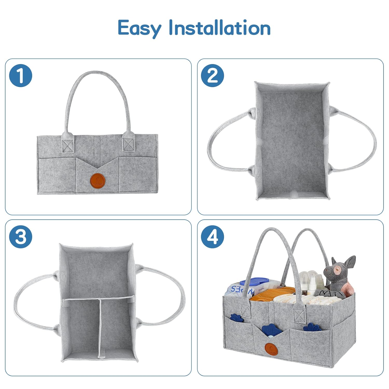 Maliton Diaper Caddy Organizer - Grey 15x9x7 Inch Felt Material 8 Pockets