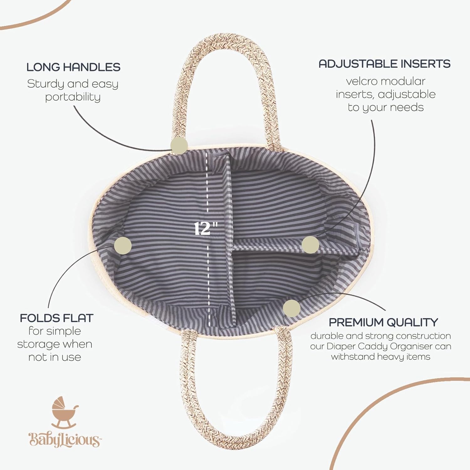 Babylicious Diaper Caddy Organizer with Cotton Rope - Large Newborn Storage