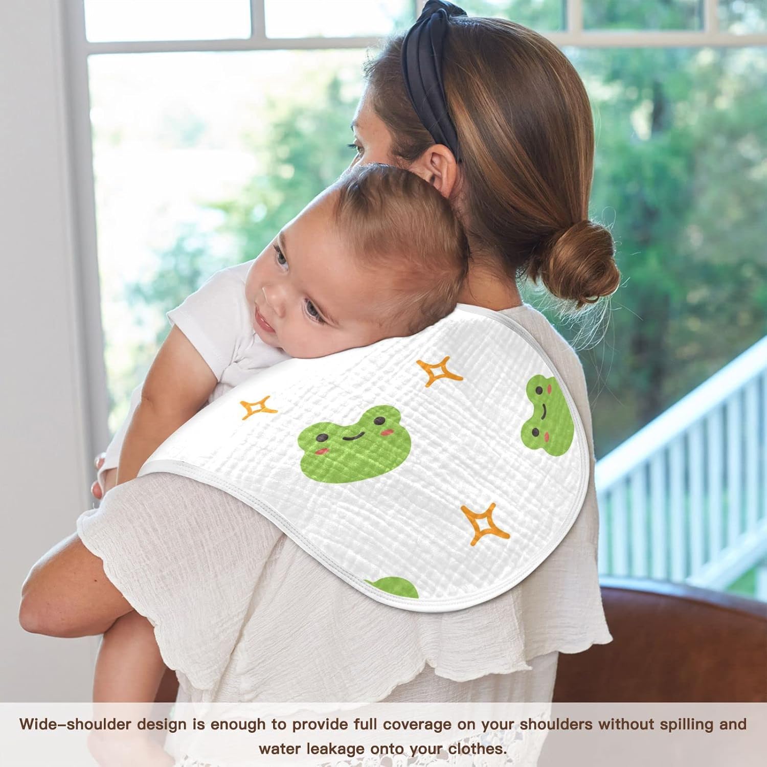 WELLDAY Muslin Burp Cloth Set of 1 Soft Absorbent Cute Frog