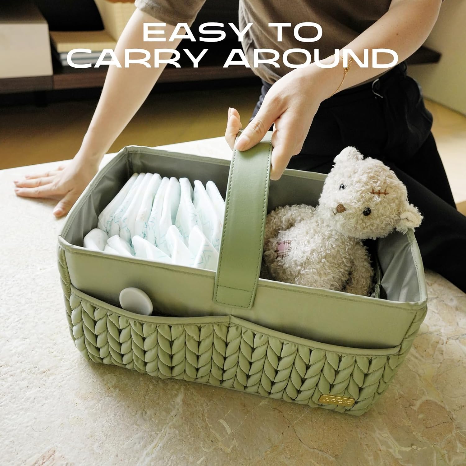 LUKJOJO Luxury Baby Diaper Caddy with Tote Bag