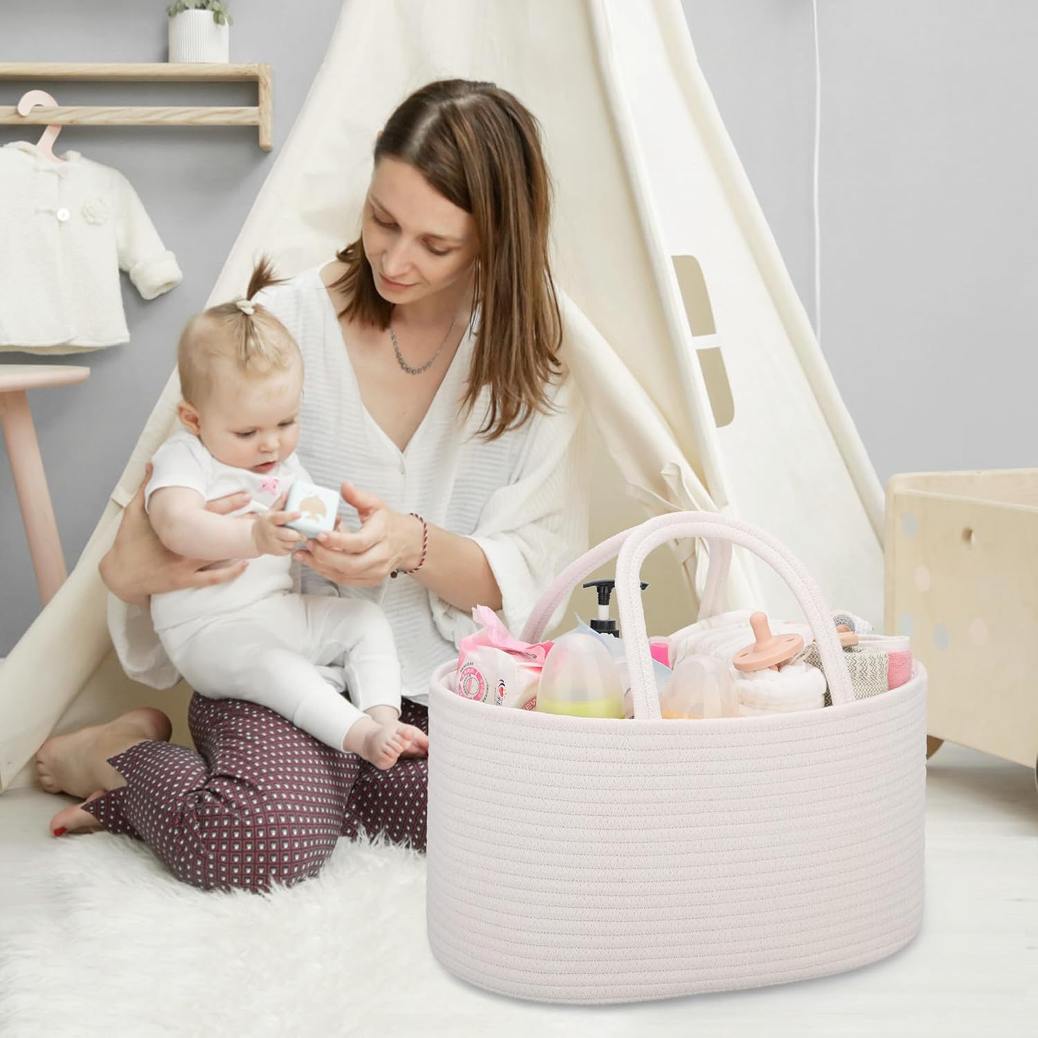 COMSE Large Diaper Caddy Organizer with Removable Dividers 1