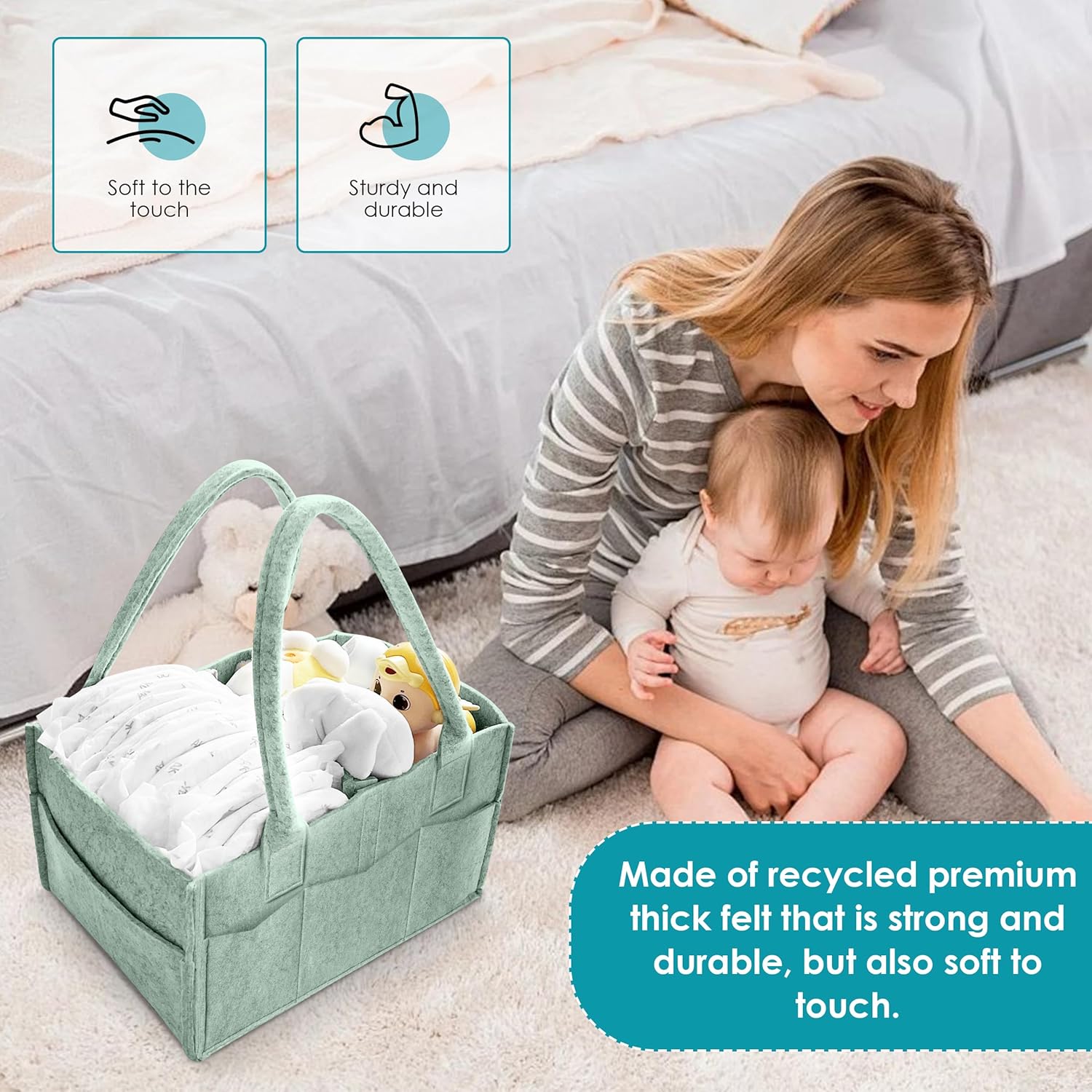 Cute Castle 2 Pack Diaper Caddy Organizer - Green Large