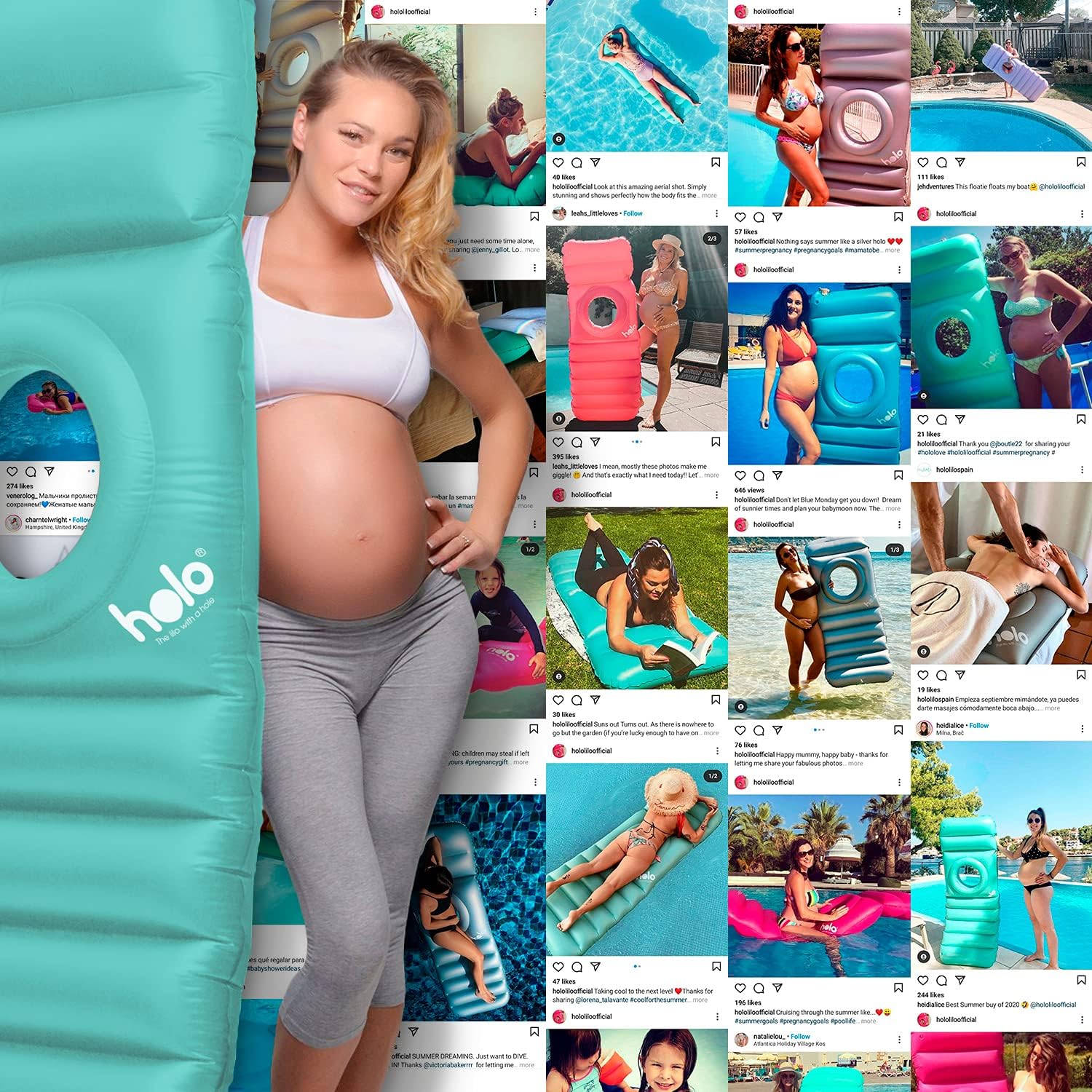 HOLO Inflatable Pregnancy Pillow - Full Body Maternity Support Mint