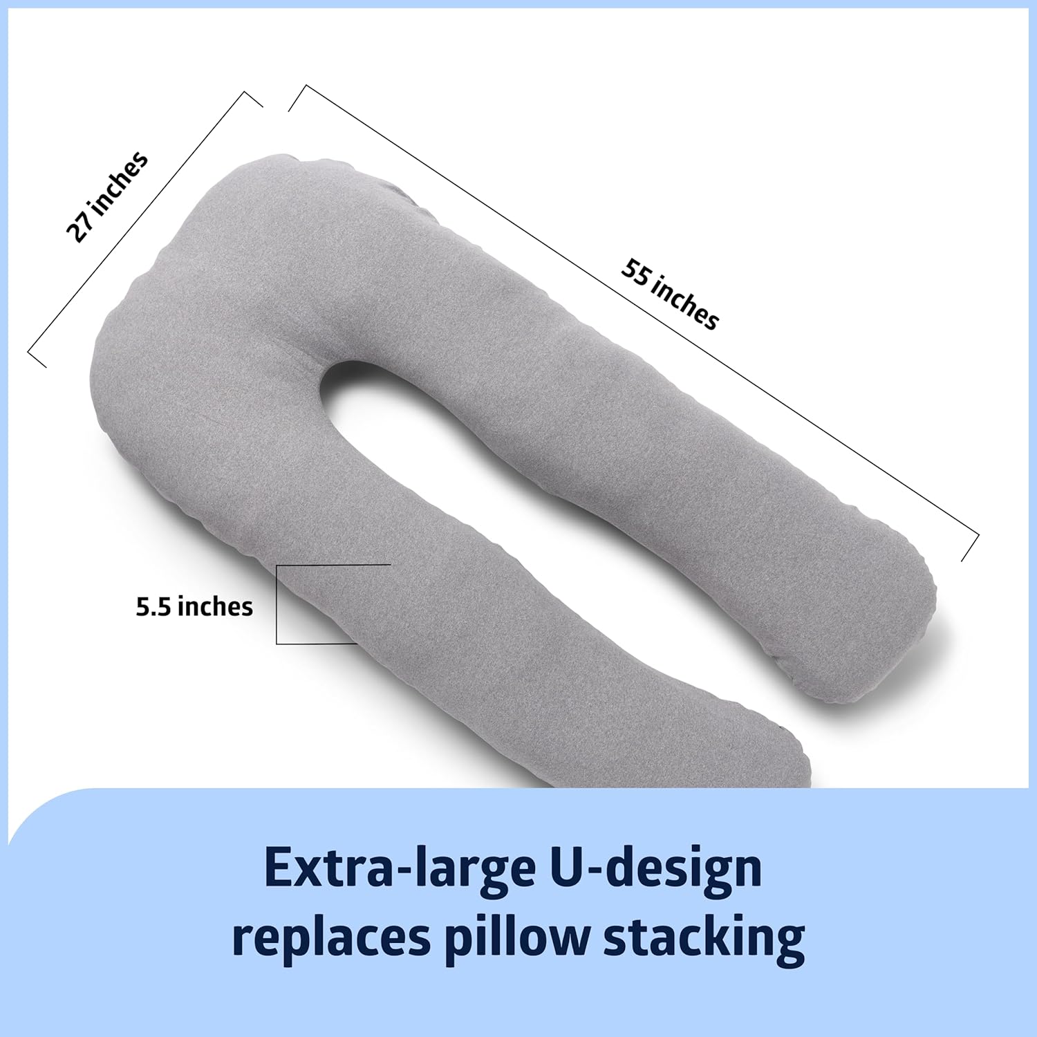 Medline Maternity Body Pillow U-Shape 27 x 55 Gray