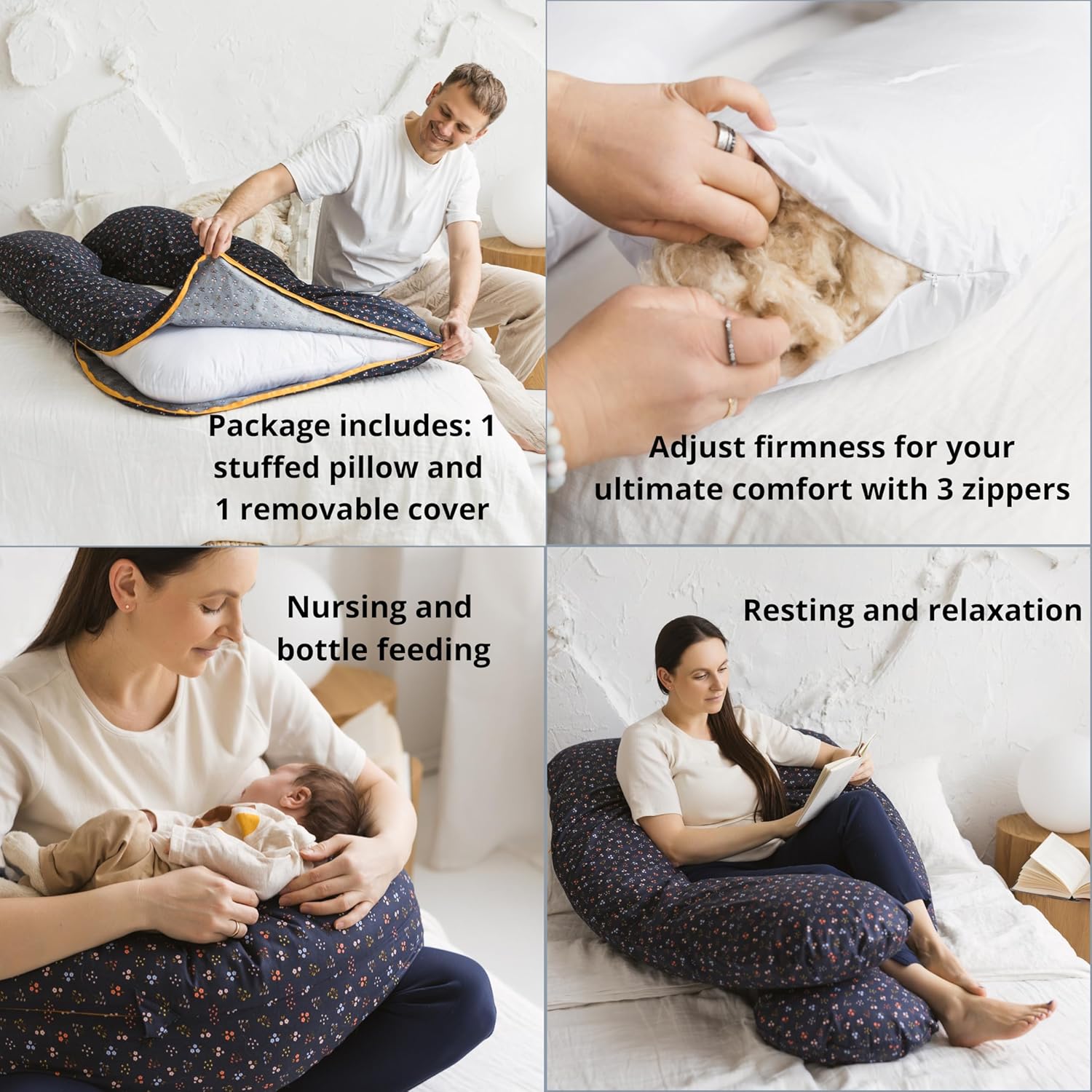 Comfort Pillow for Men Women Pregnancy U-Shape with Kapok Filling