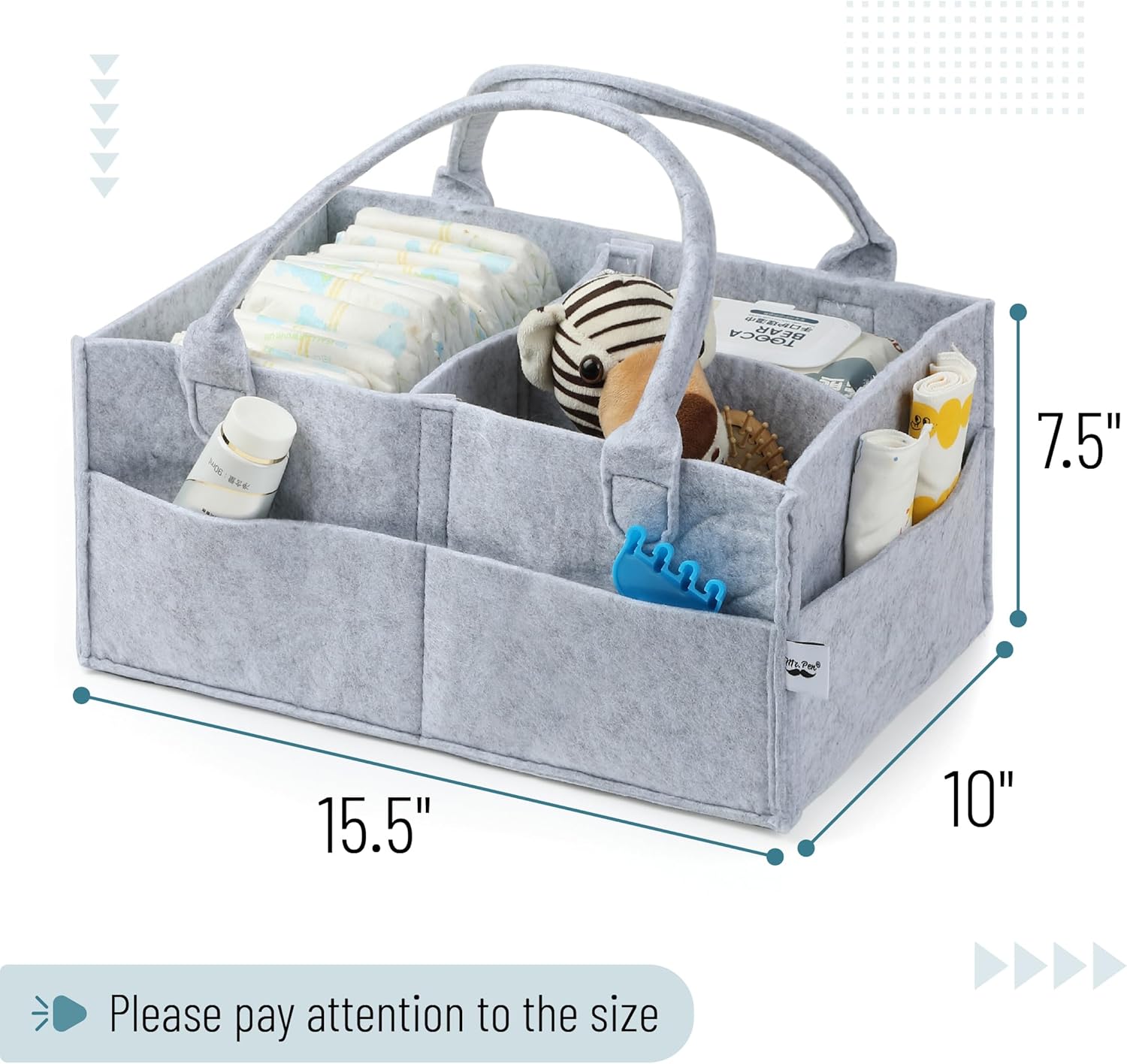 Mr Pen Baby Diaper Caddy Organizer Large Grey