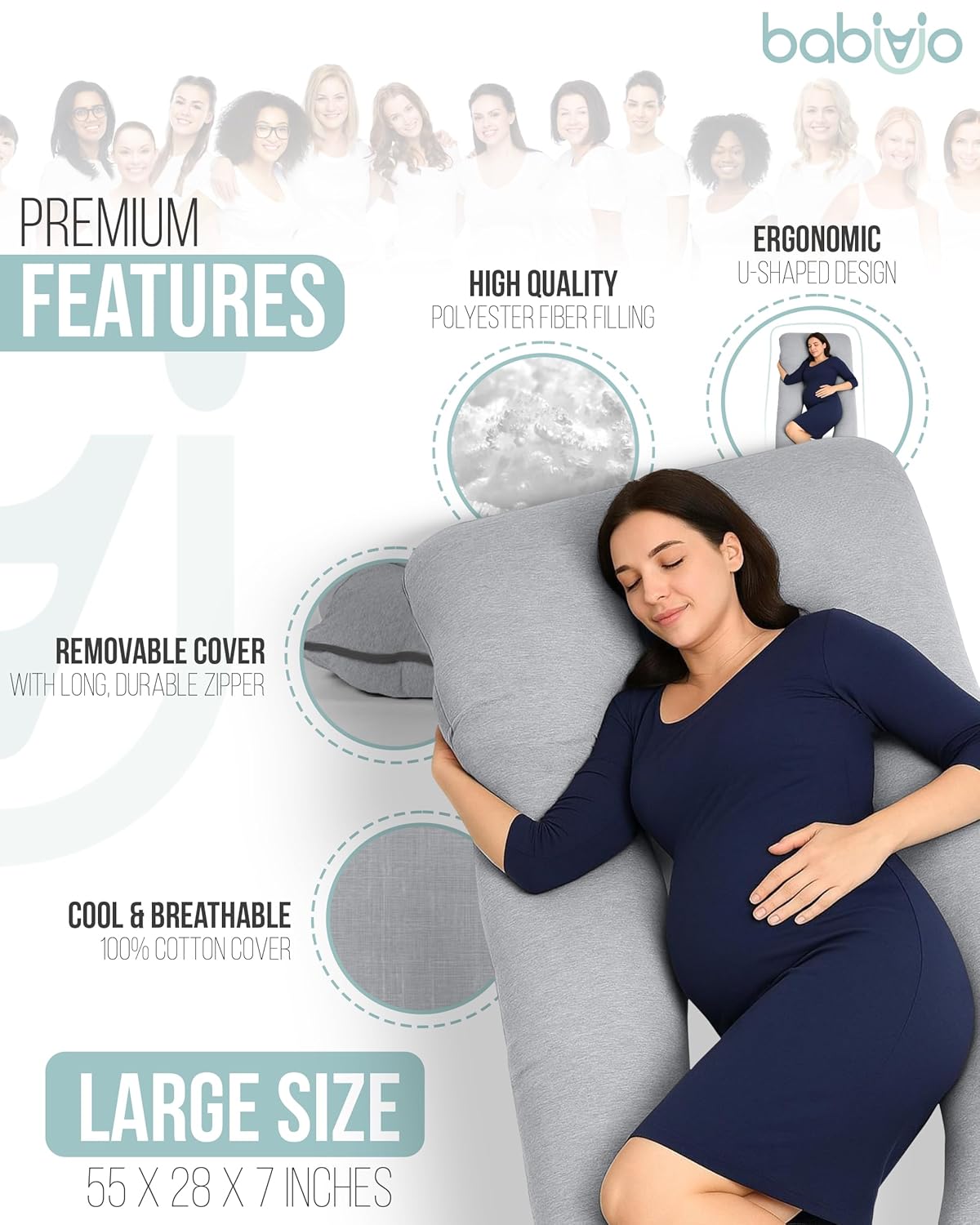 Babivio U-Shaped Pregnancy Pillow with Eye Mask and Gift Box