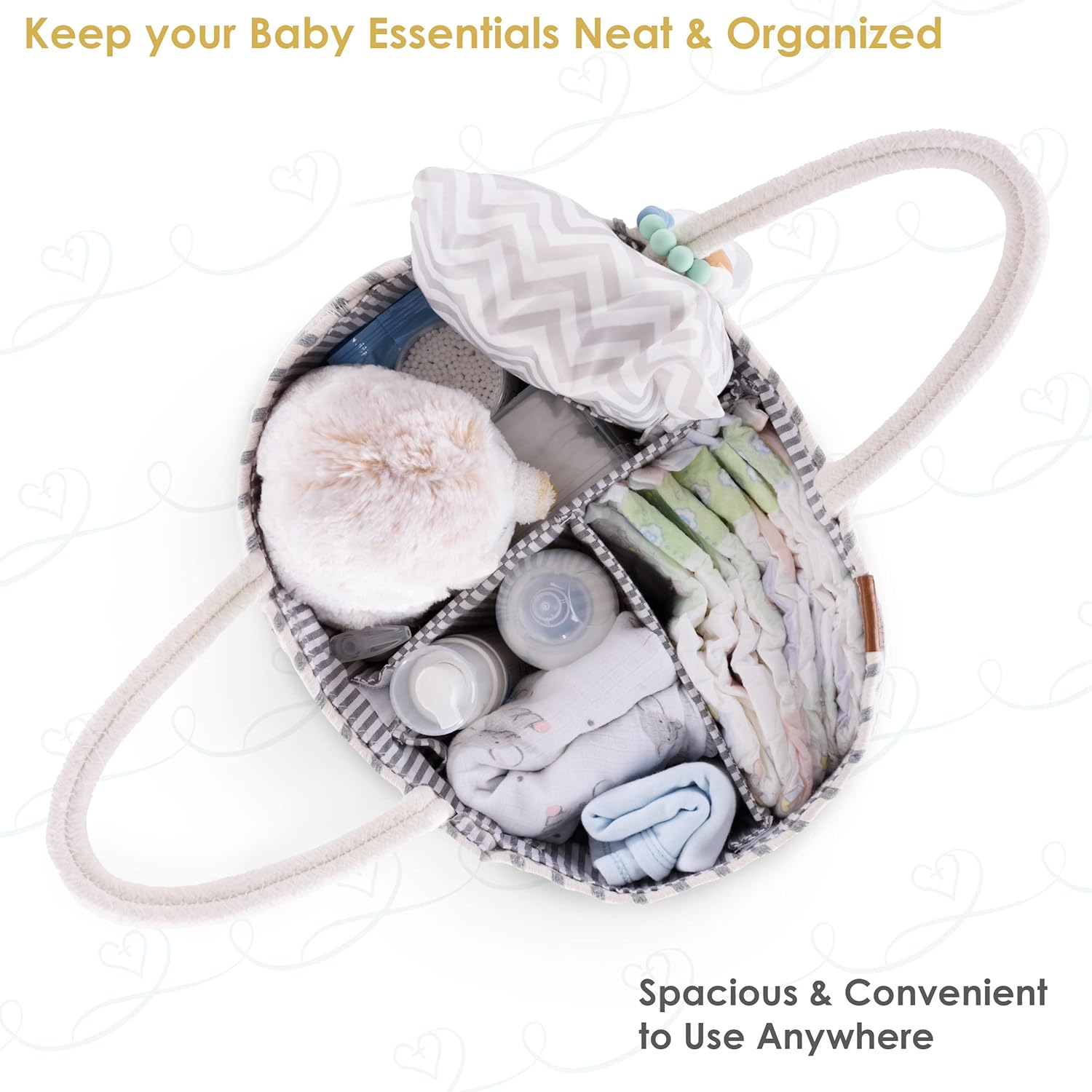 Unisex Diaper Caddy Organizer with Wet Dry Bag and Greeting Card
