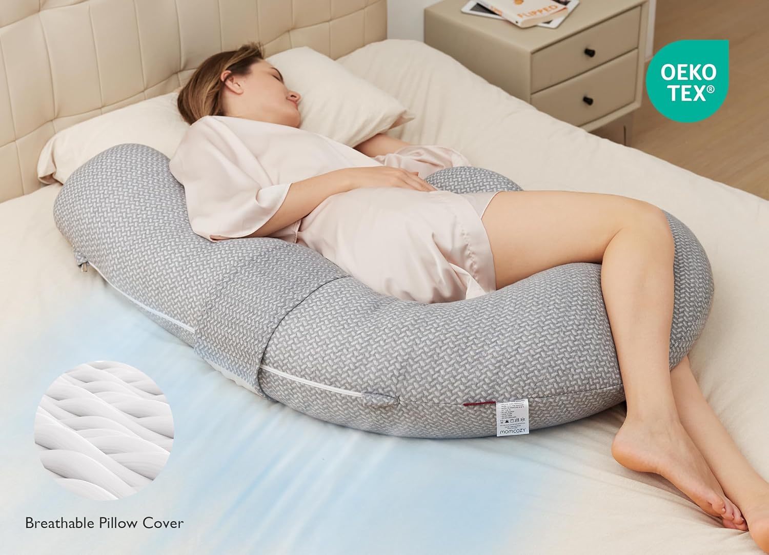 Momcozy Pregnancy Pillow with Air Layer Cover Grey