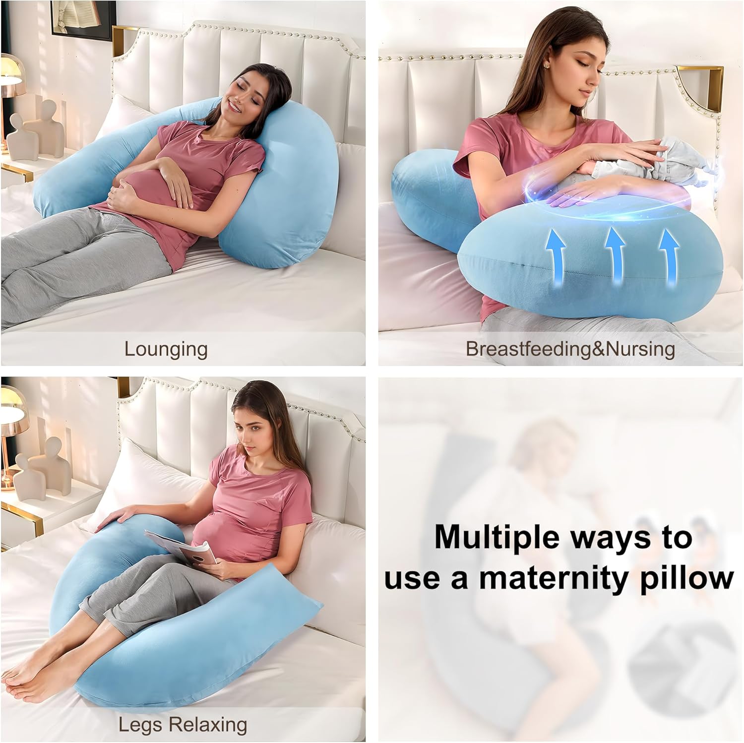 57 Inch J-Shaped Maternity Pillow with Removable Cover 1
