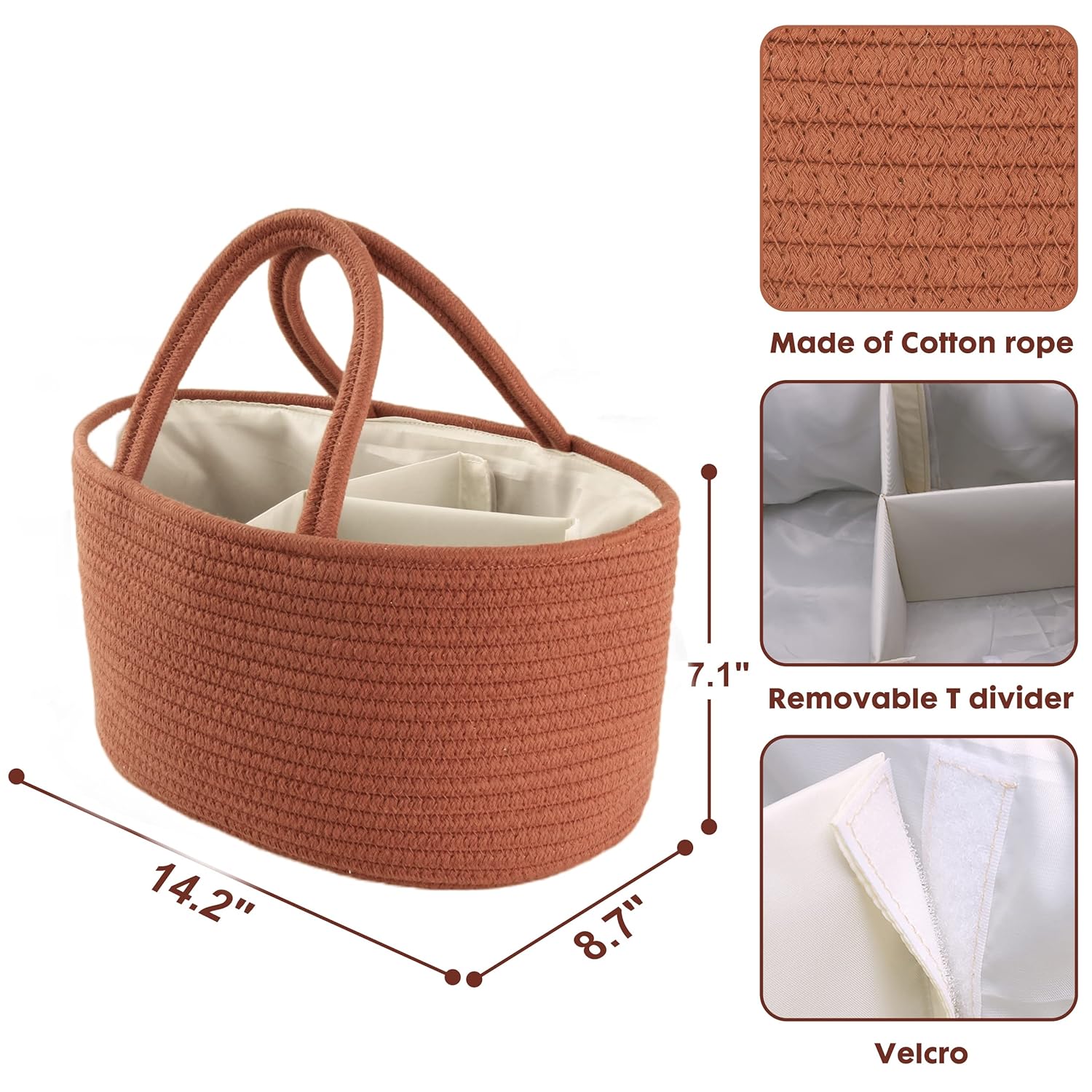 XUANGUO Rustic Cotton Rope Diaper Caddy Organizer