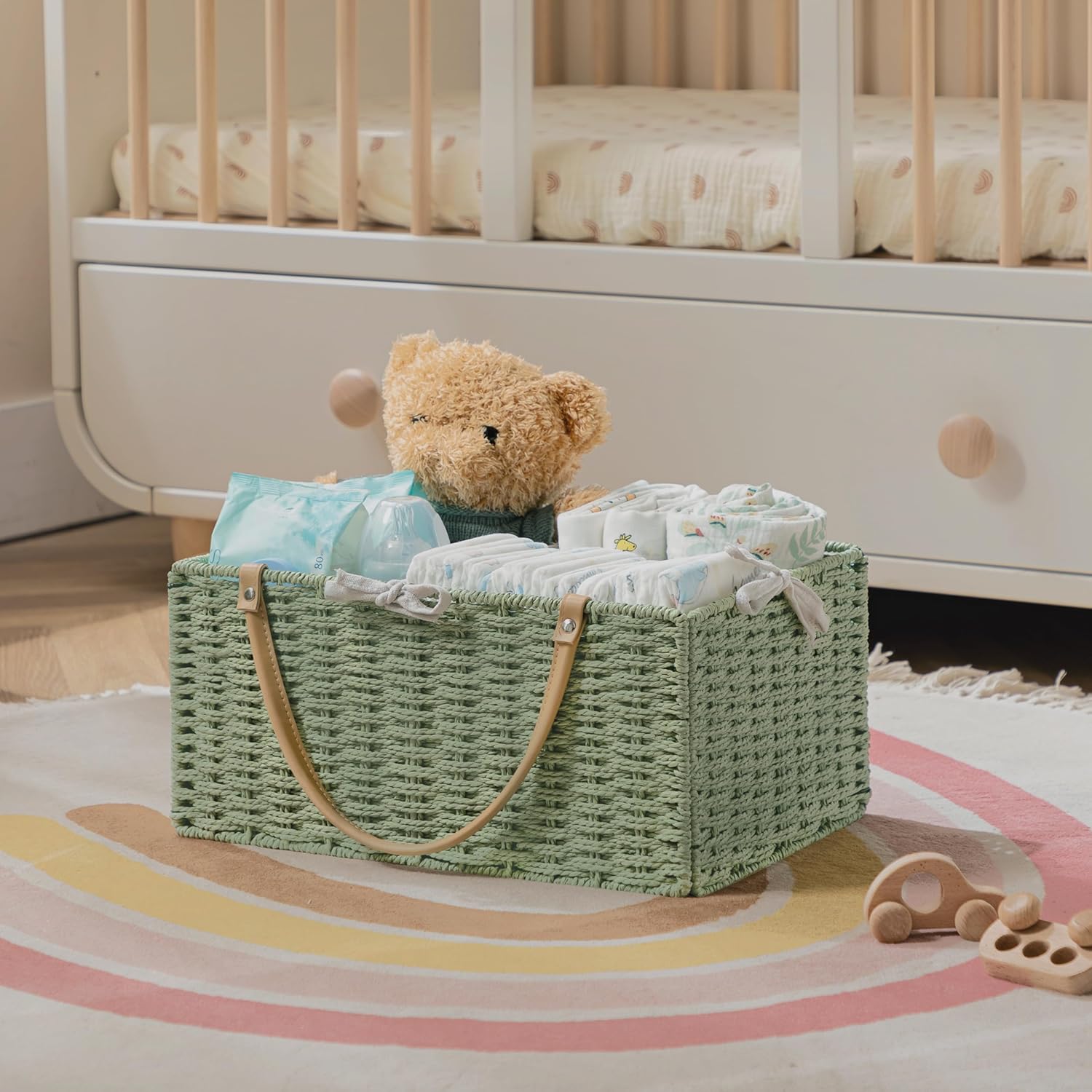 HBlife Green Baby Diaper Caddy with Paper Rope Storage