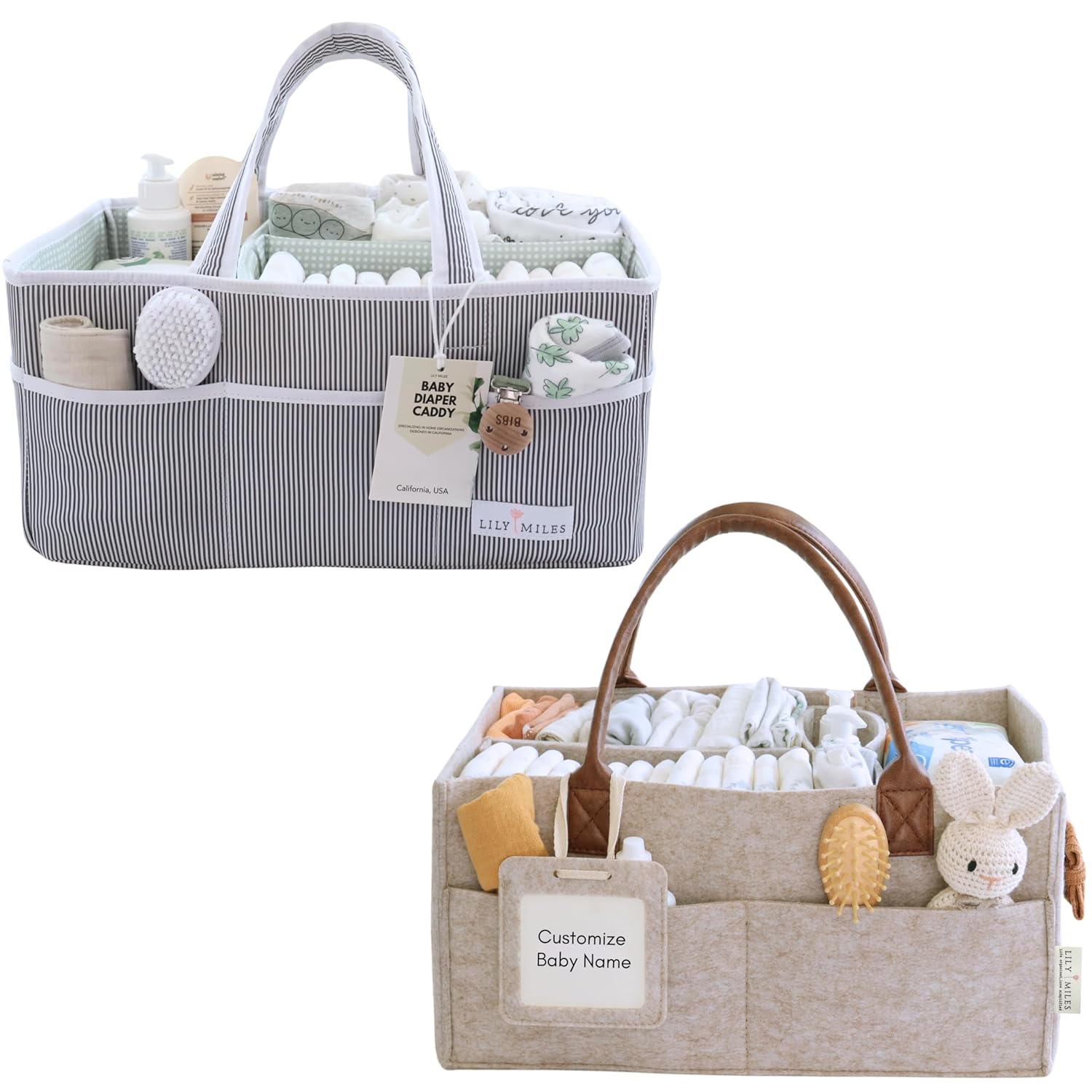 Lily Miles Large Diaper Caddy Organizer Mint Green Sand Felt