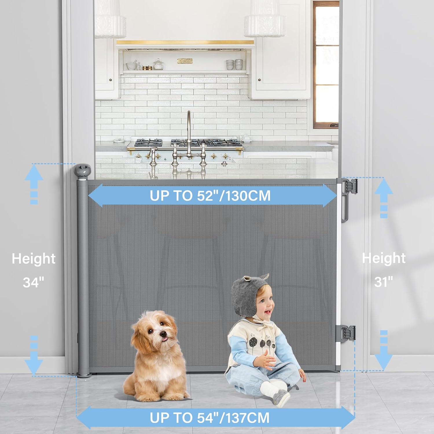 PRObebi Retractable Gate - 54 Wide 34 Tall Baby Dog Safety