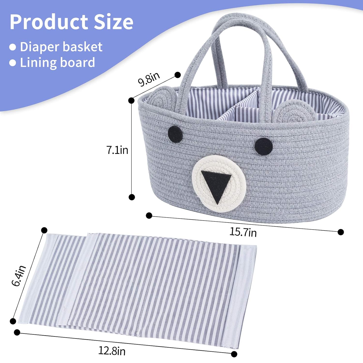 InfiBay Baby Diaper Caddy Organizer Large Bear Cotton Rope