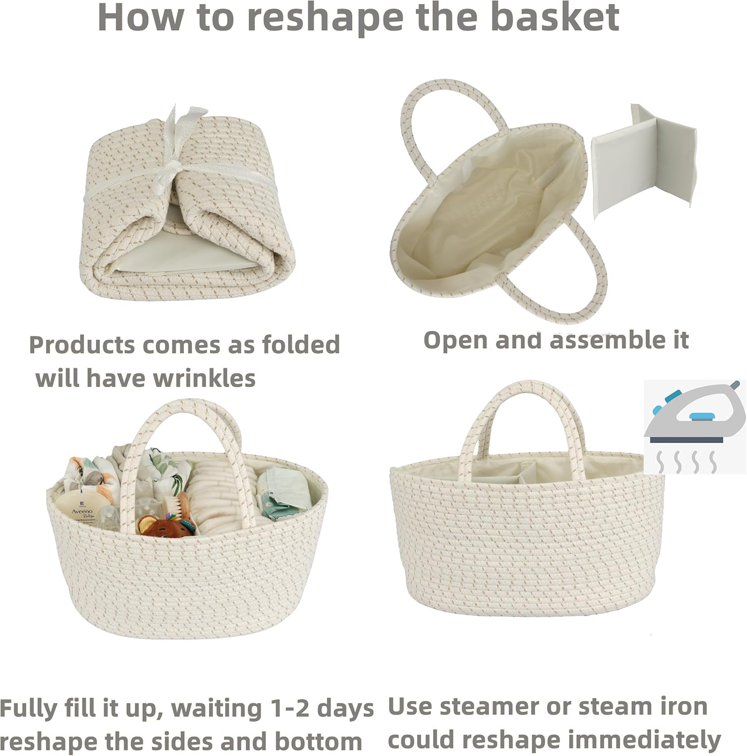 JUNBOLE Diaper Caddy Organizer Cotton Rope Portable Tote Bag