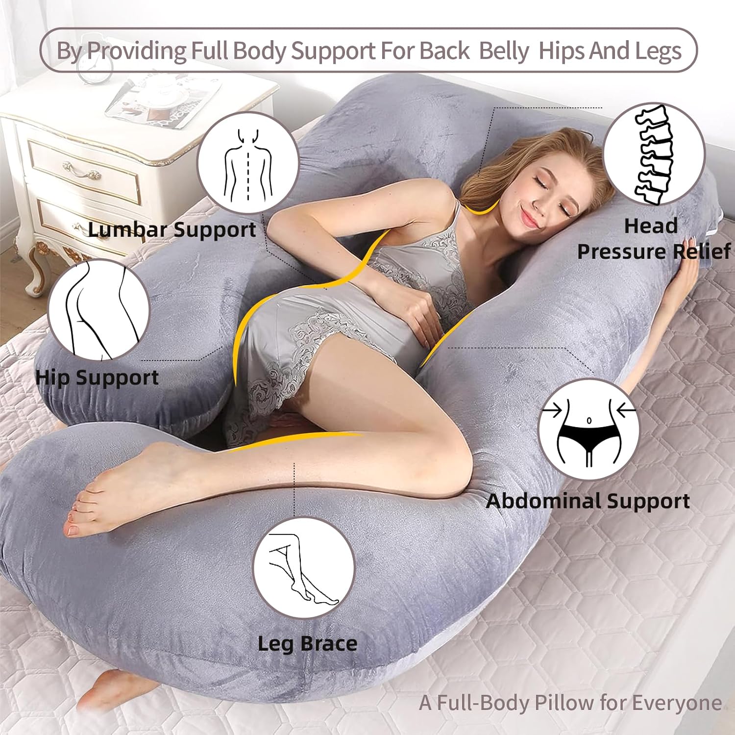 60 Inch Full Body Pregnancy Pillow with Cooling Washable Cover