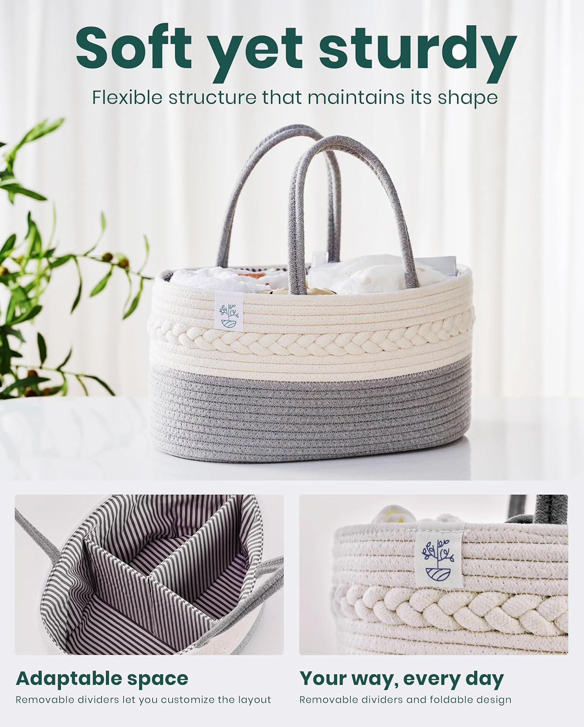 PILPOC Grey Diaper Caddy Organizer for Baby Boy or Girl