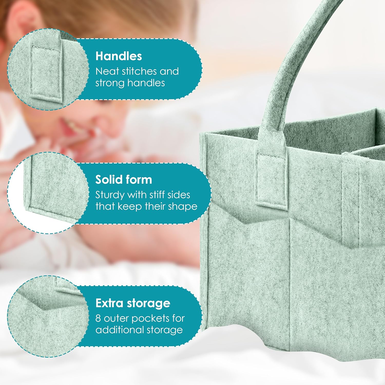 Cute Castle 2 Pack Diaper Caddy Organizer - Green Large