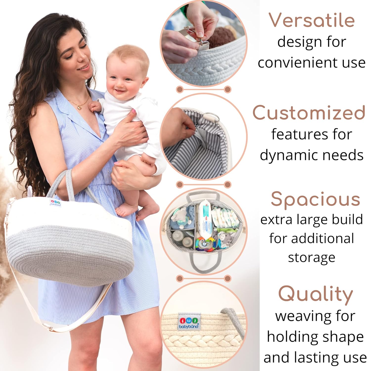 Extra Large Baby Diaper Caddy - Portable Cotton Nursery Basket