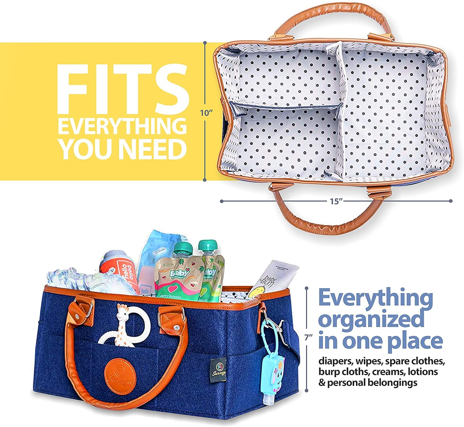 Baby Diaper Caddy Organizer Tote - Felt Leather Baby Blue