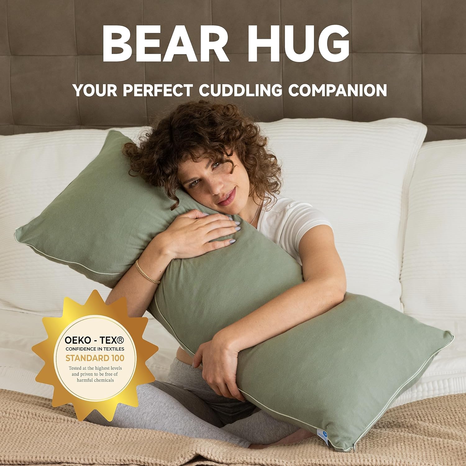 Pharmedoc Bear Hug Body Pillow with Memory Foam and Sage