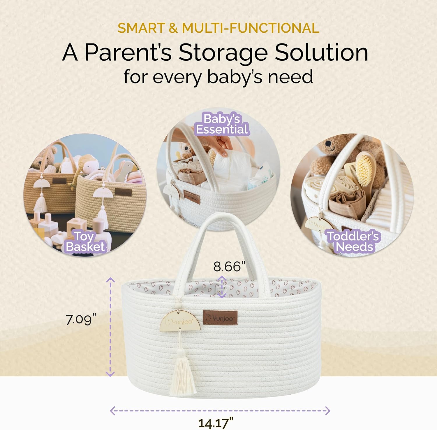 Yunioo Diaper Caddy Organizer Boho Style White 1