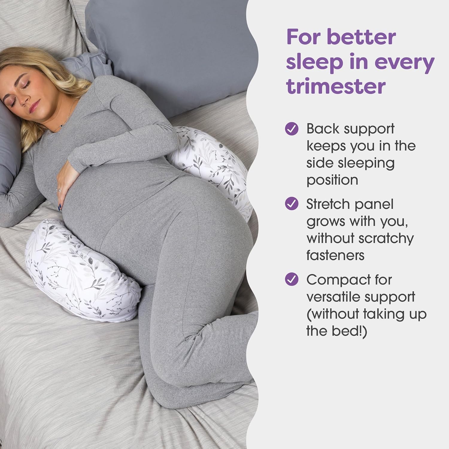 Boppy Side Sleeper Pregnancy Pillow Gray Falling Leaves 1