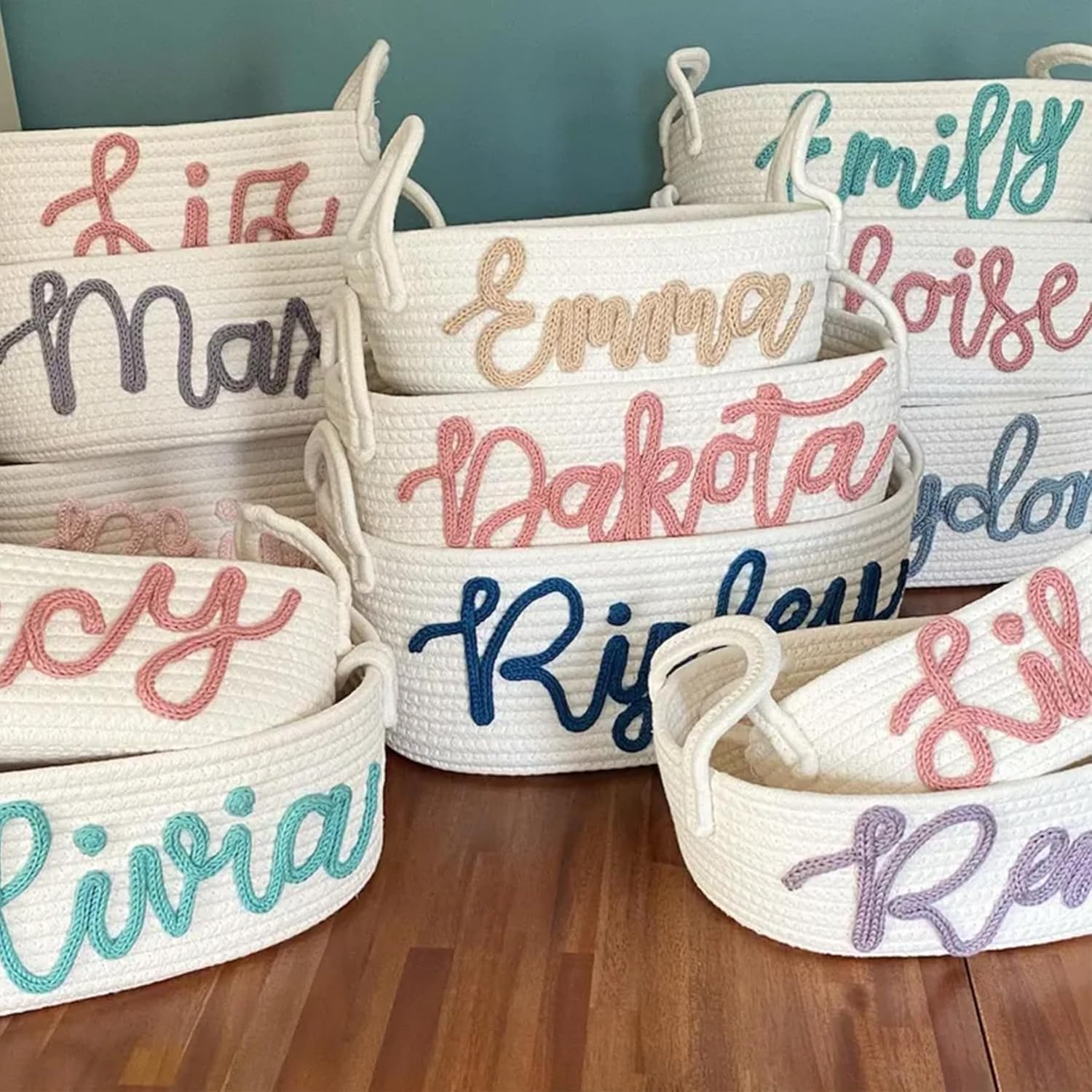 Personalized Baby Name Basket with Cotton Rope Design 1