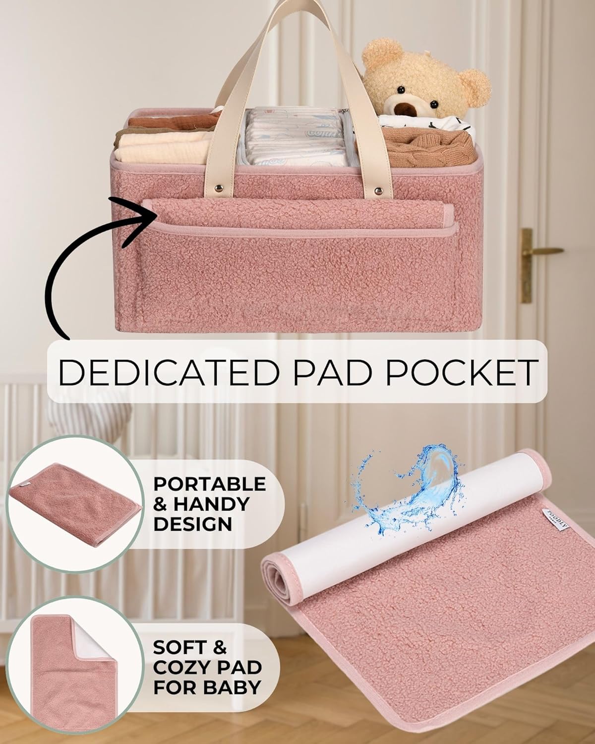 Toodly Baby Diaper Caddy Organizer with Changing Mat