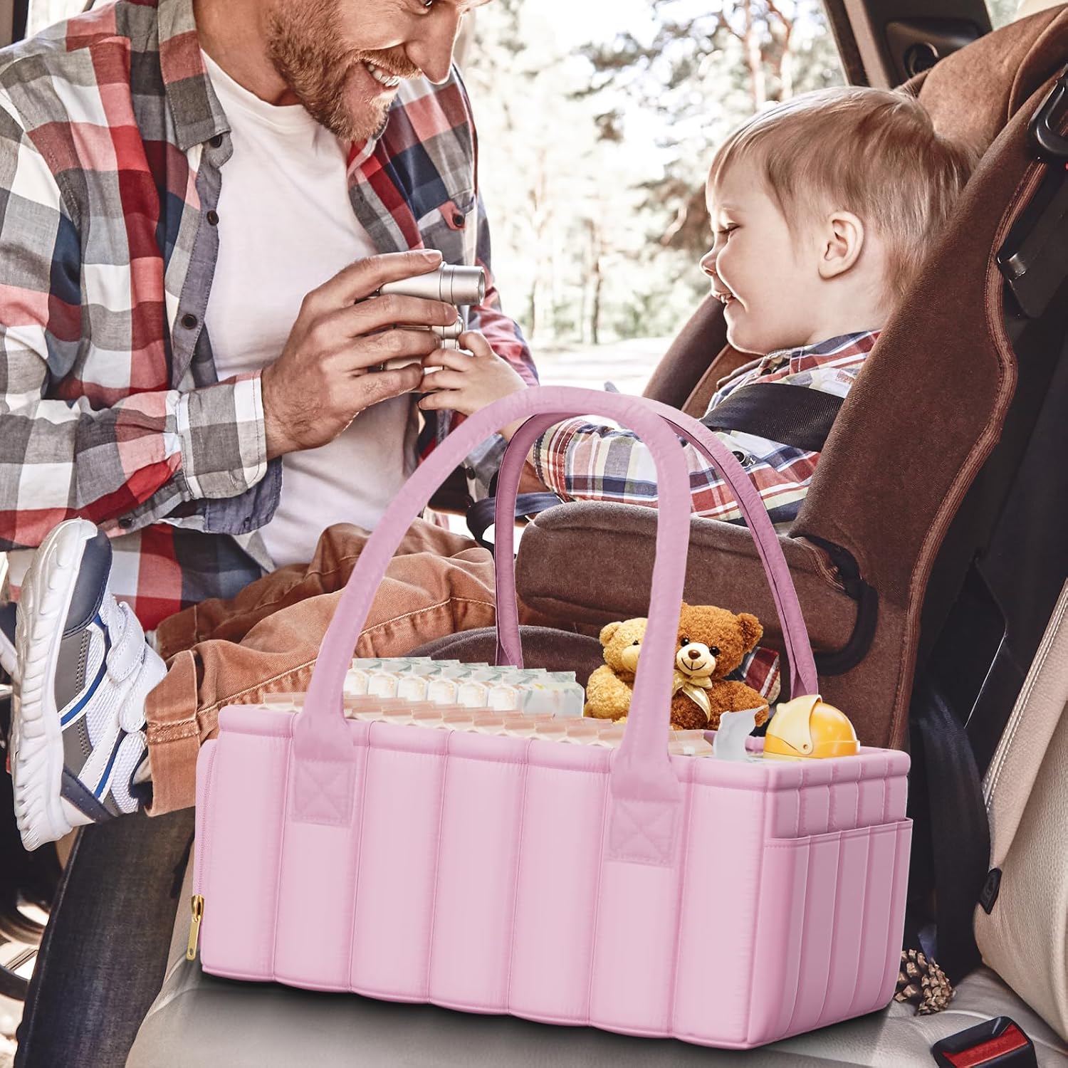 Clever Pink Baby Diaper Caddy Organizer Storage Basket