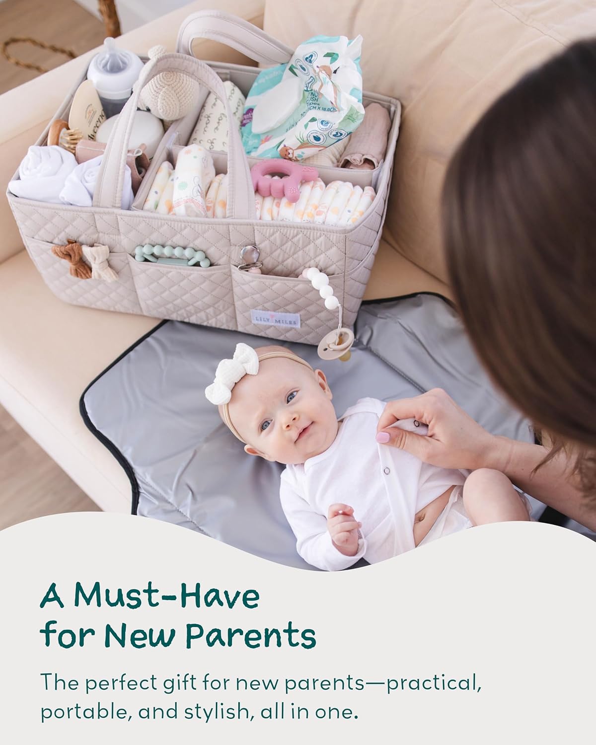 Lily Miles Baby Diaper Caddy Organizer - Soft Sand