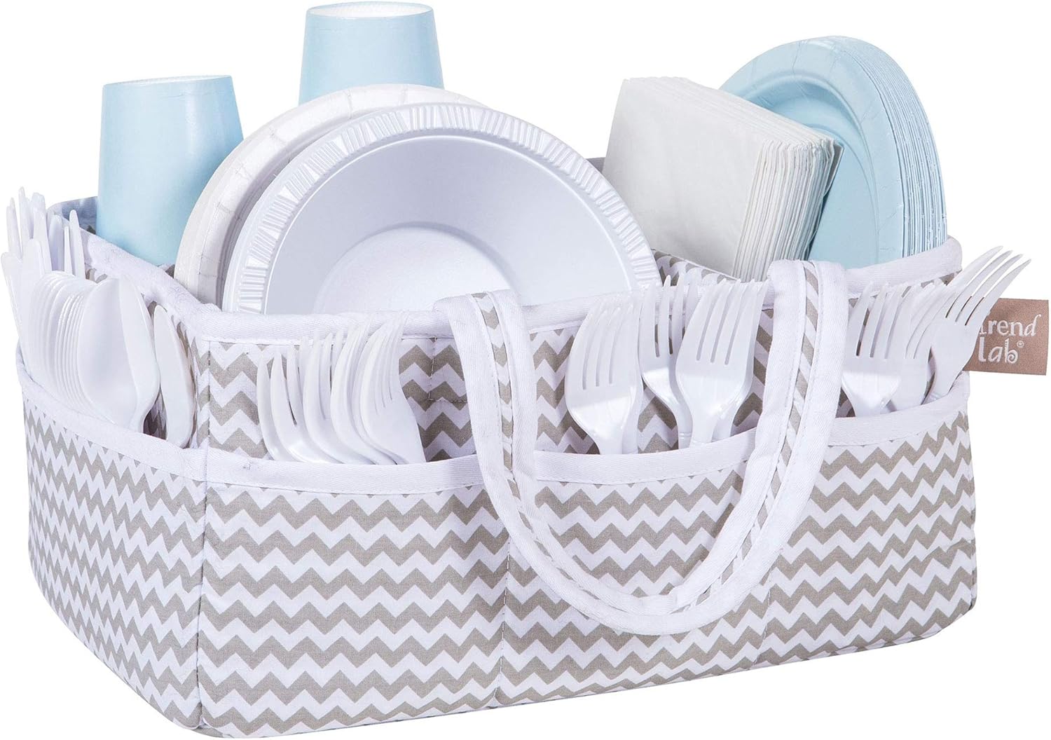 Dove Gray Chevron Storage Caddy Organizer - 12x6x8 inches