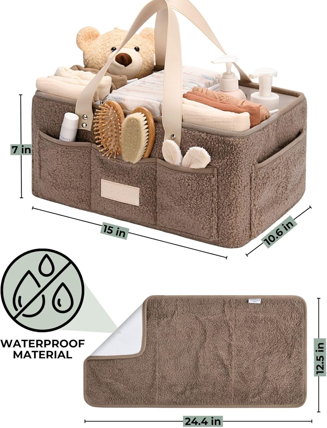 Toodly Baby Diaper Caddy with Changing Mat Organizer