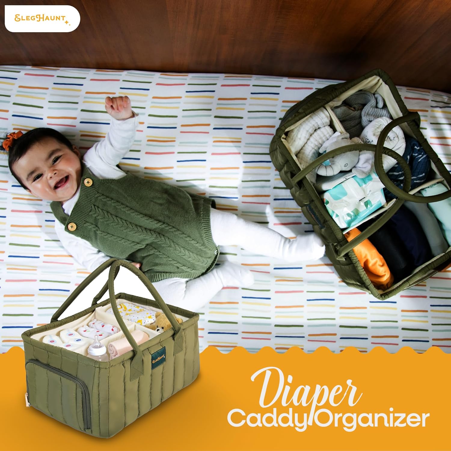 Large Diaper Caddy Organizer with Handle - Deep Olive Green