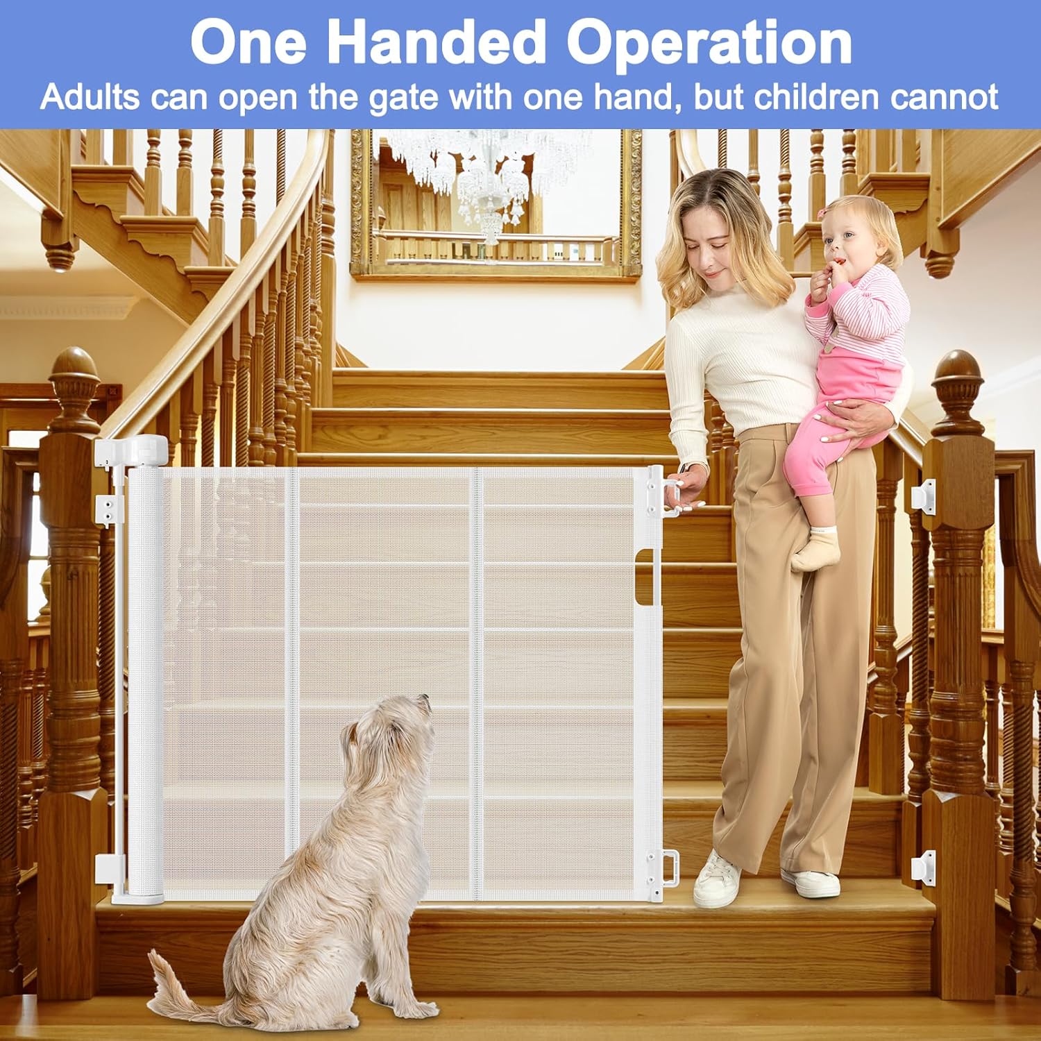 Reinforced Retractable Baby Gate for Stairs 55 Inch