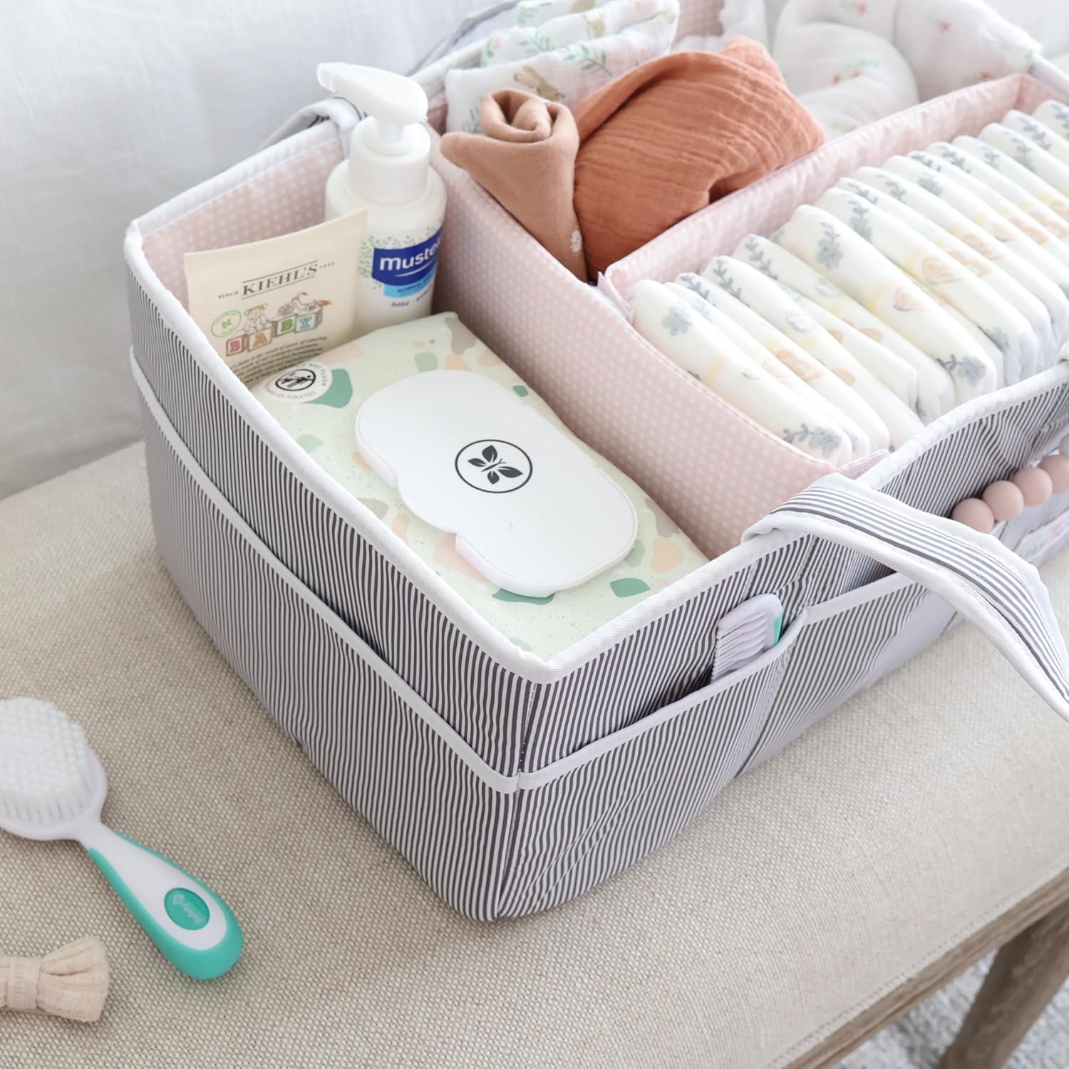 Lily Miles 2 Baby Diaper Caddy Organizers - Large Mint Blush 1