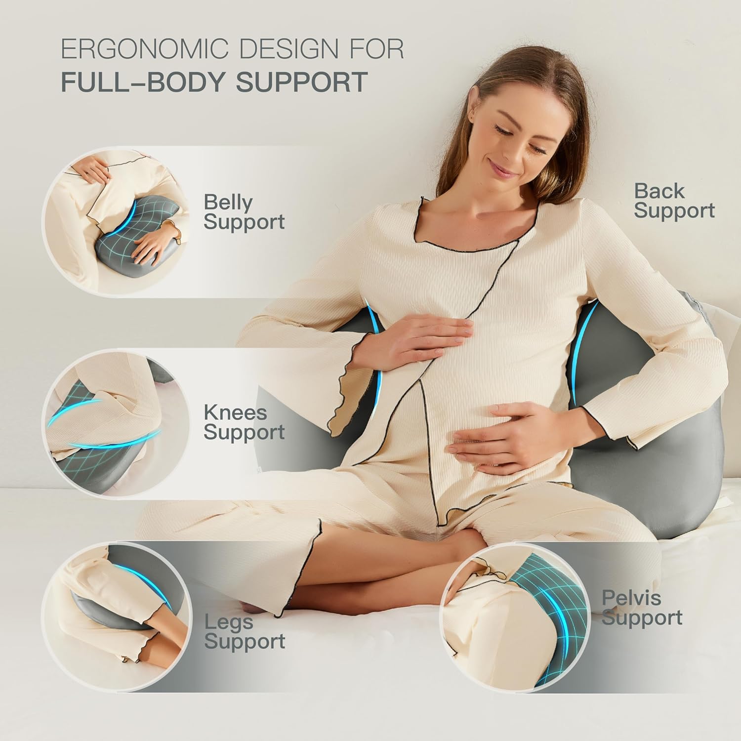 COZYREST Pregnancy Pillow with Cooling TENCEL and Adjustable Support